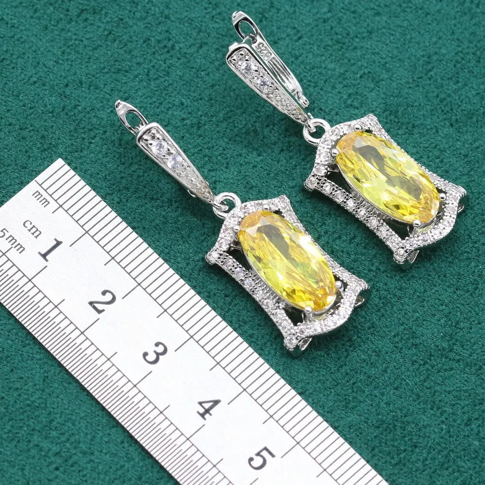 Women's anti-allergy zircon jewellery set with snake bone chain necklace, earrings, ring and bracelet in yellow colour