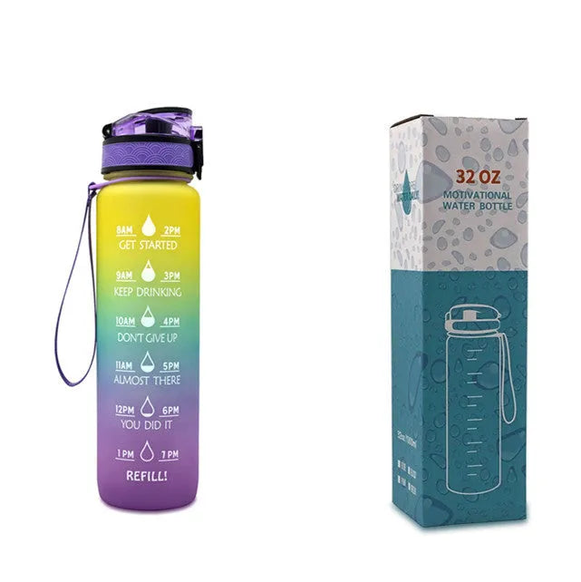 1 litre Tritan water bottle with time markers and gradient colour design