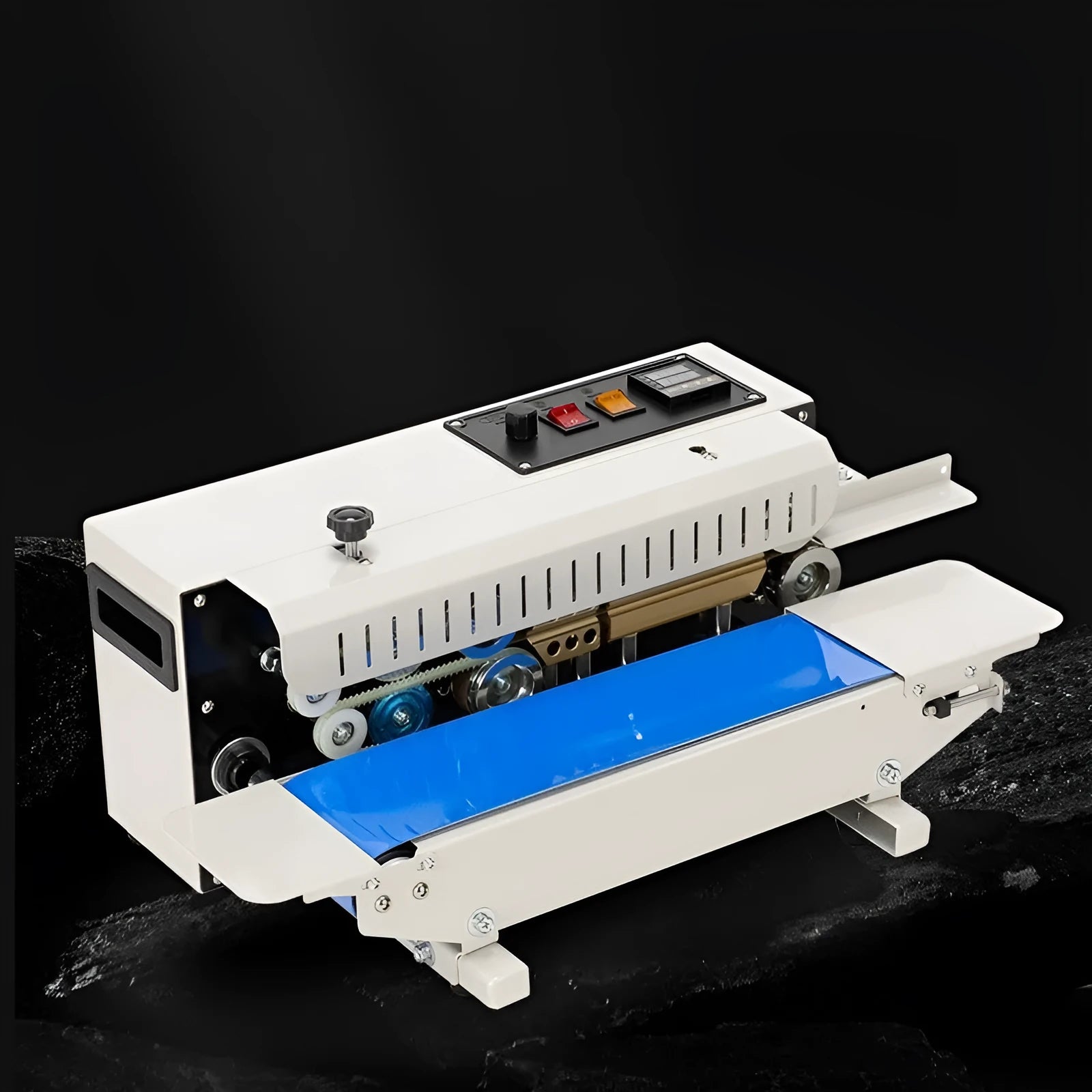 Compact handheld heat sealing machine with integrated steel date stamp for printing on plastic bags