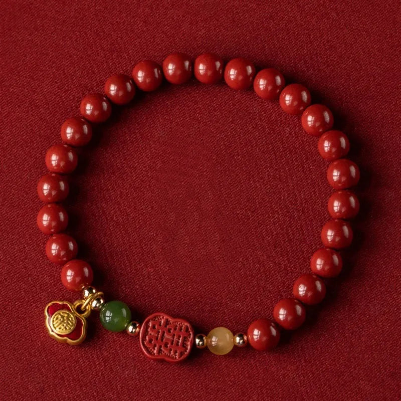 Happy Eyebrow Bracelet with fu charm in emperor sandstone colour, available in 6mm and 8mm sizes.