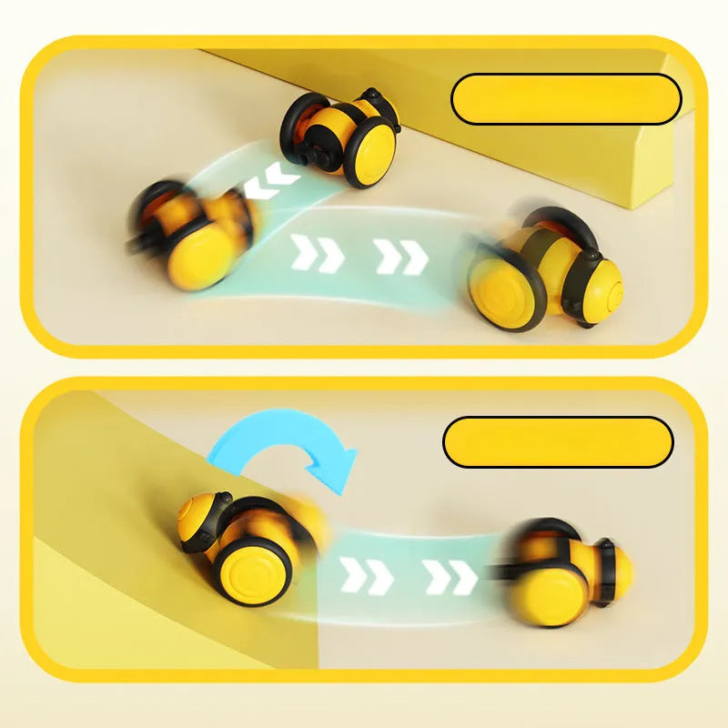 Electric cat toy with bee design on feather teaser wand showing automatic movement function