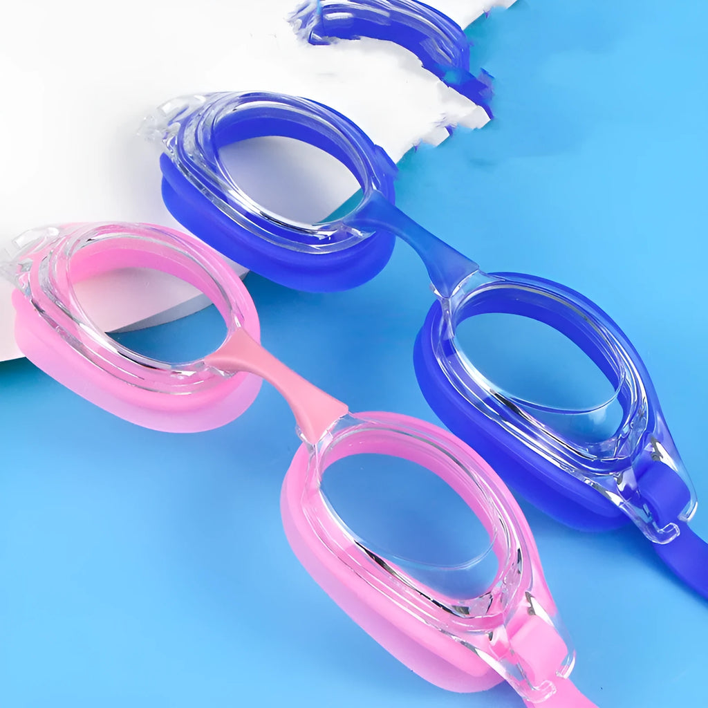 HD waterproof non-fogging swimming goggles for myopia, shown with a storage case.