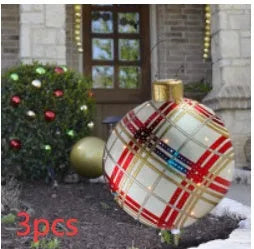 Large 60cm diameter inflatable PVC Christmas decoration ball in bright colours for outdoor use.