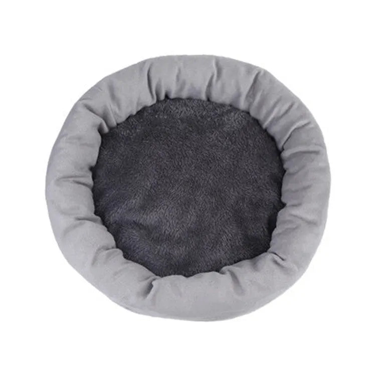 Winter warm PP cotton dog bed in light grey with optional pillow, showing circular design