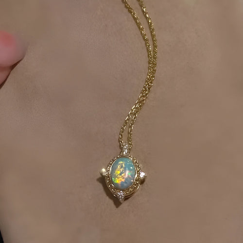 925 silver oval opal necklace pendant with electroplated finish on regular chain