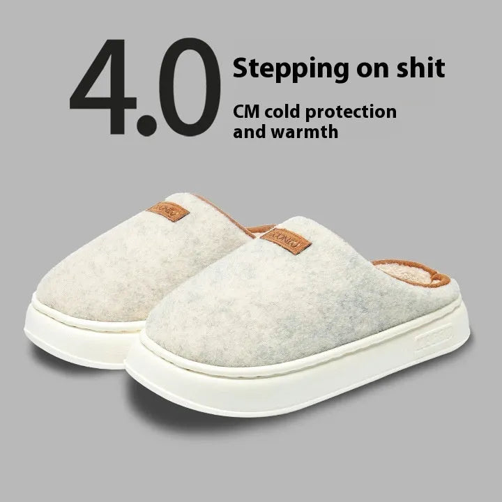 Women's winter slippers in solid colours with woolen fabric upper and EVA sole, flat heel, low top, sizes 36-45