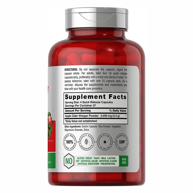 Bottle of 150 apple vinegar dietary supplement capsules