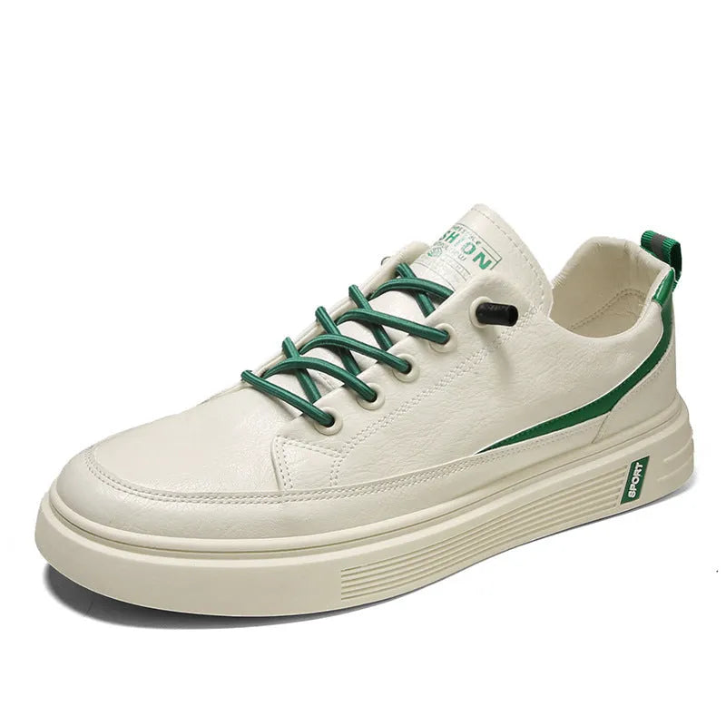 Men's low-top canvas sneakers in beige with rubber sole and sewing thread detailing