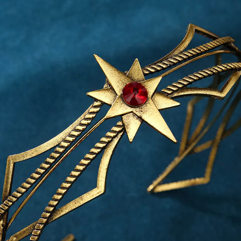 Gold shape large round crown hair clasp with antique alloy finish and mesh design