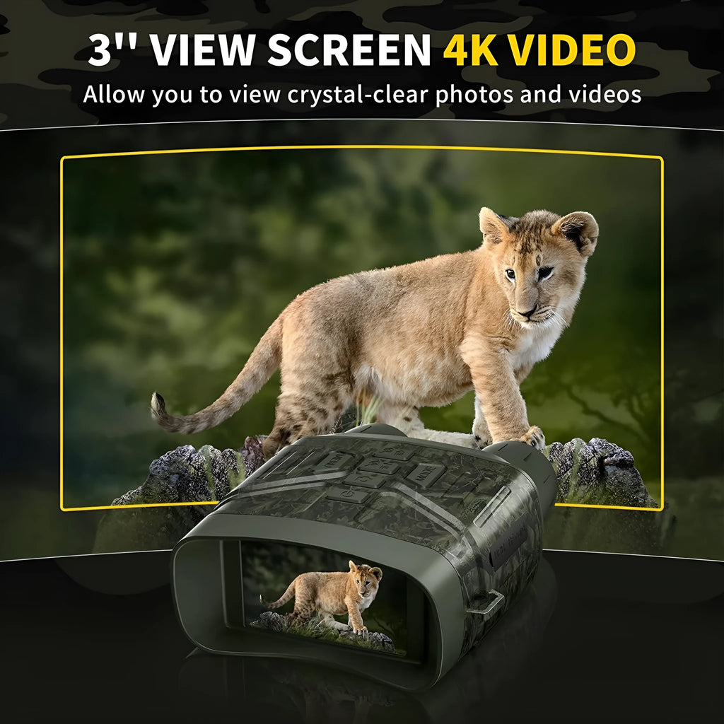 Ultra Clear 4K 36MP night vision monocular in black or camouflage colour with 3-inch screen.
