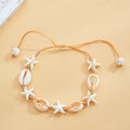 Hand-woven starfish shell cord bracelet in beige with shell arrangement