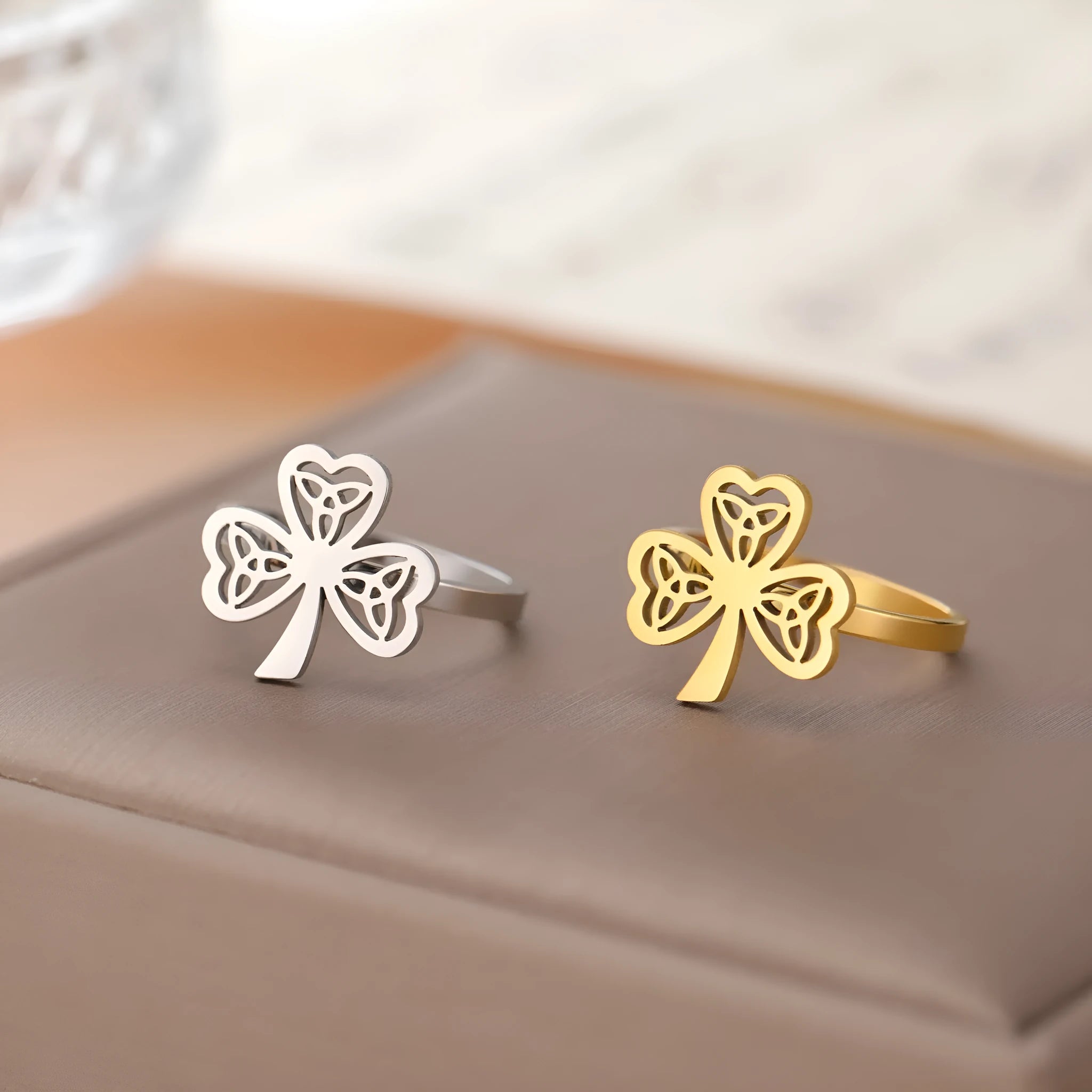 Stainless steel hollow ring in gold or steel colour with electroplated finish showing interior hollow construction