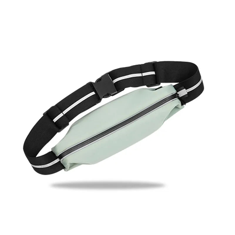 Lightweight waterproof running pouch with reflective strip in black, stretch fit design for waist