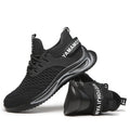 Black ultra-light steel toe anti-piercing work shoes with fly woven upper and low style, sizes 36-46