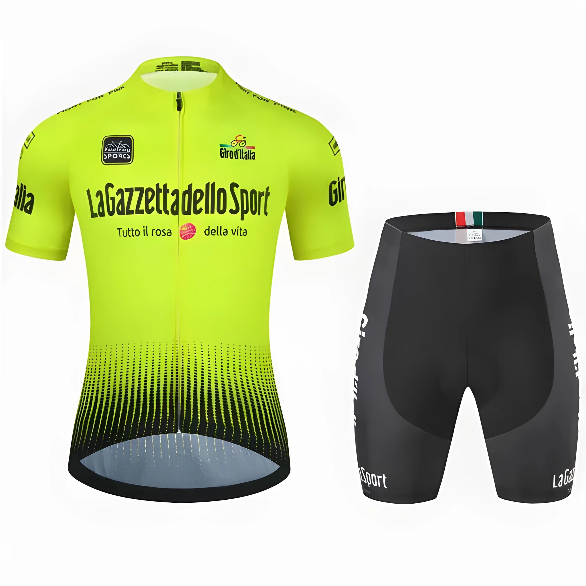 Short sleeve cycling clothing suit in polyester fabric with quick-dry properties for summer road bike use