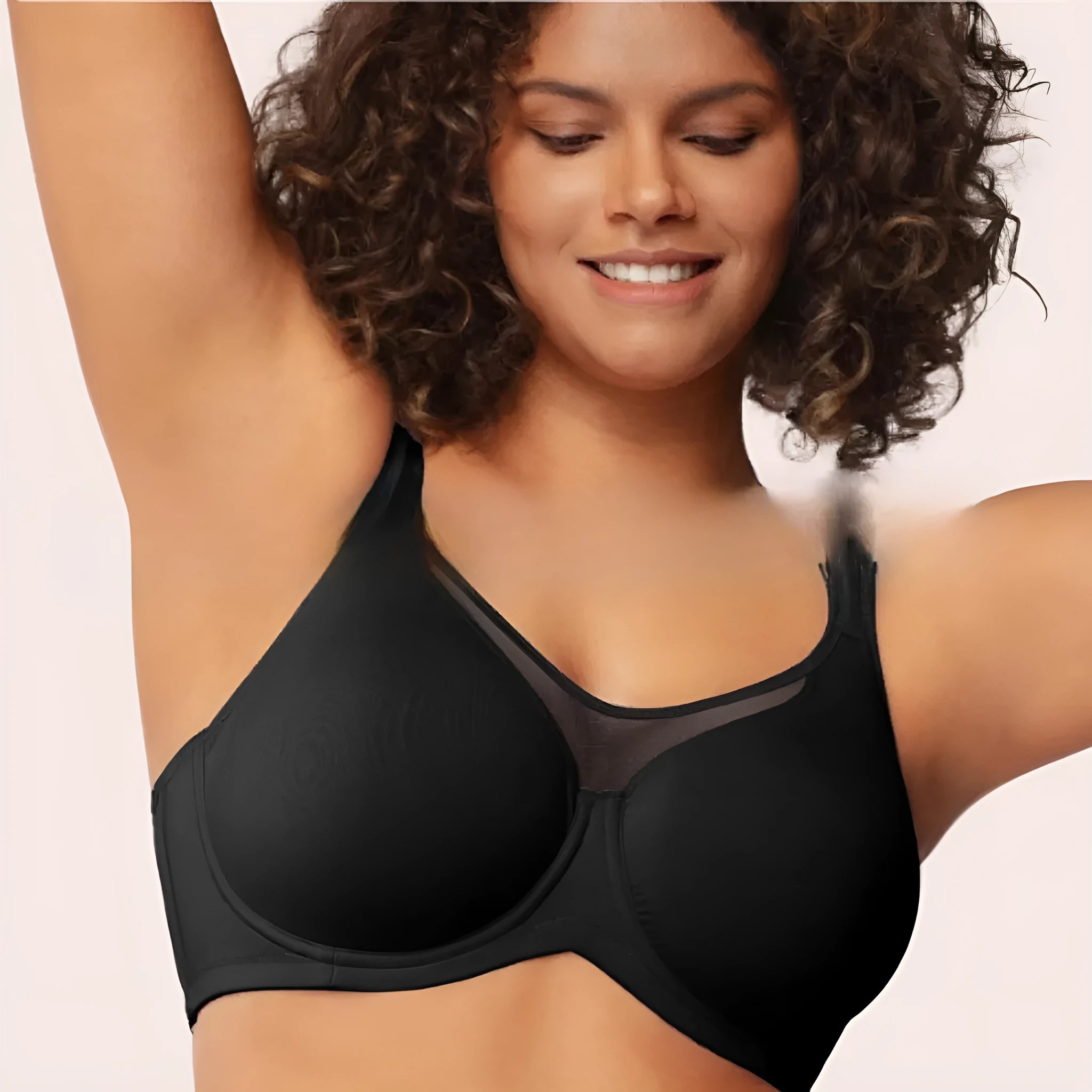Simple casual women's plus size backless bra in black, 3/4 cup nylon spandex design