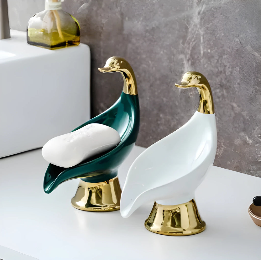 Ceramic swan soap dish rack with cover in white or green, single soap holder for bathroom or kitchen