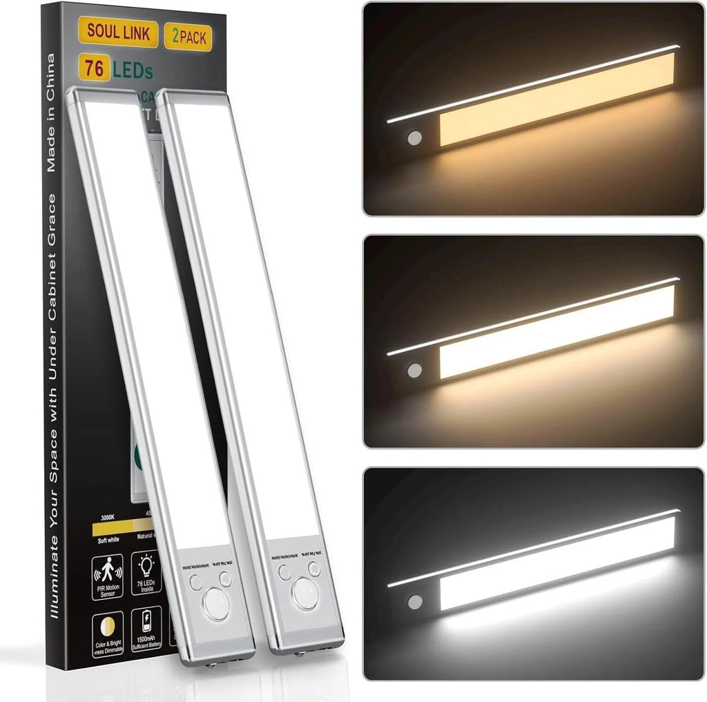 White plastic LED induction cabinet light 24cm with rechargeable battery and no-drilling mount