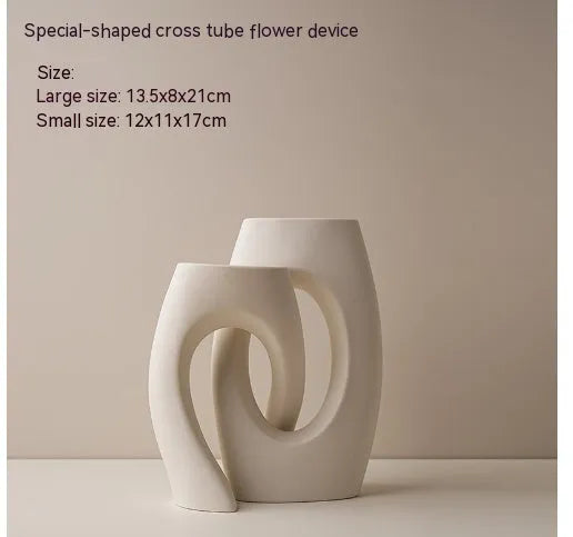Ceramic soft vase second generation, handmade glazed, white large size on a table as decorative centrepiece
