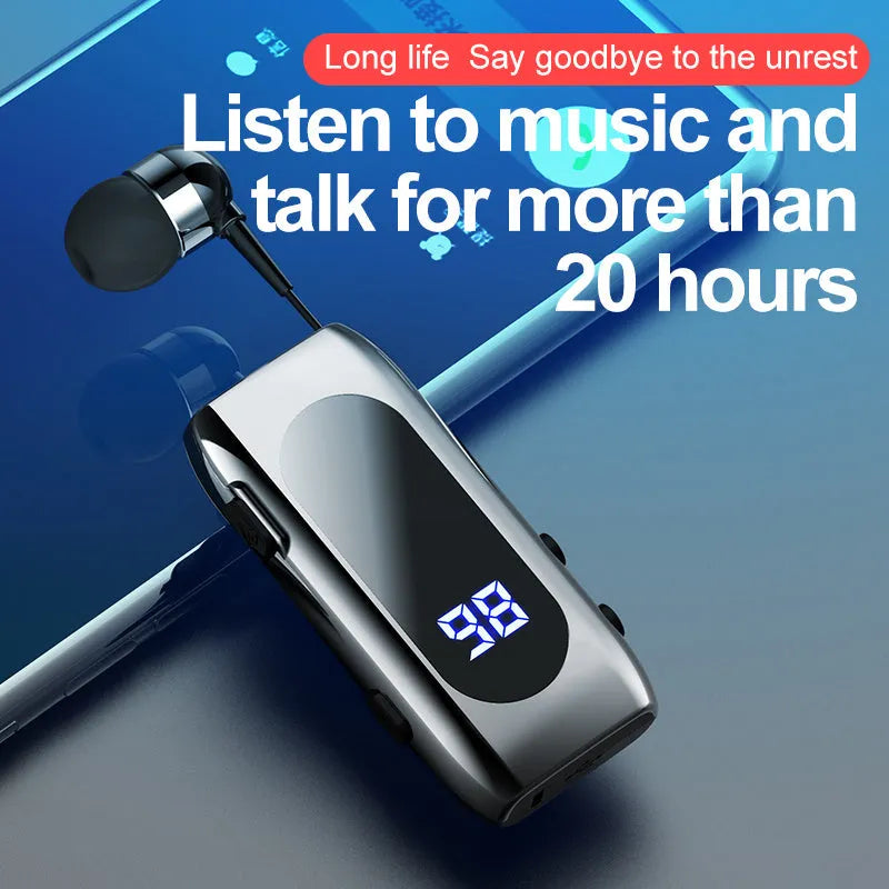 K55 Bluetooth headset in black with collar clip and in-ear design