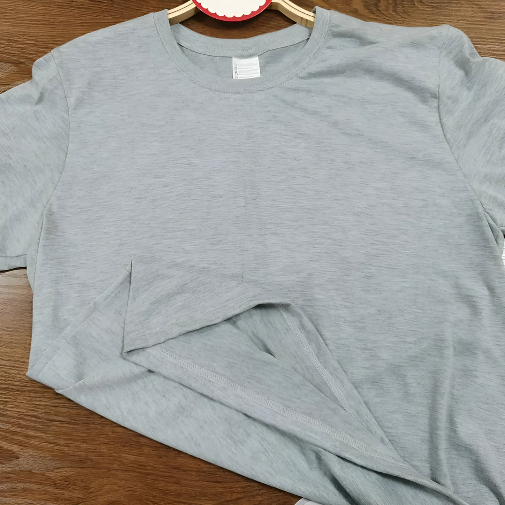 Unisex round neck cotton T-shirt in Grey with moisture wicking function, straight tube fit, available sizes XS to 3XL