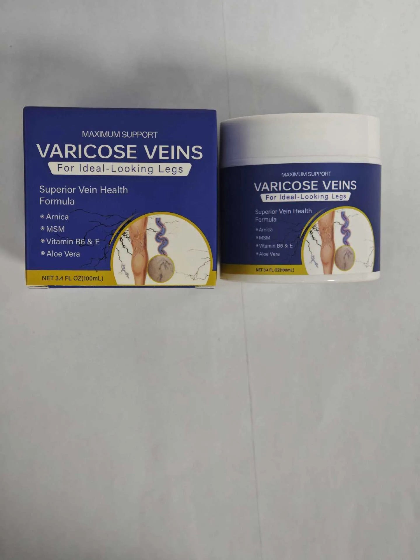 100ml leg vein relaxation care cream in a white tube with blue and green label, standard specification