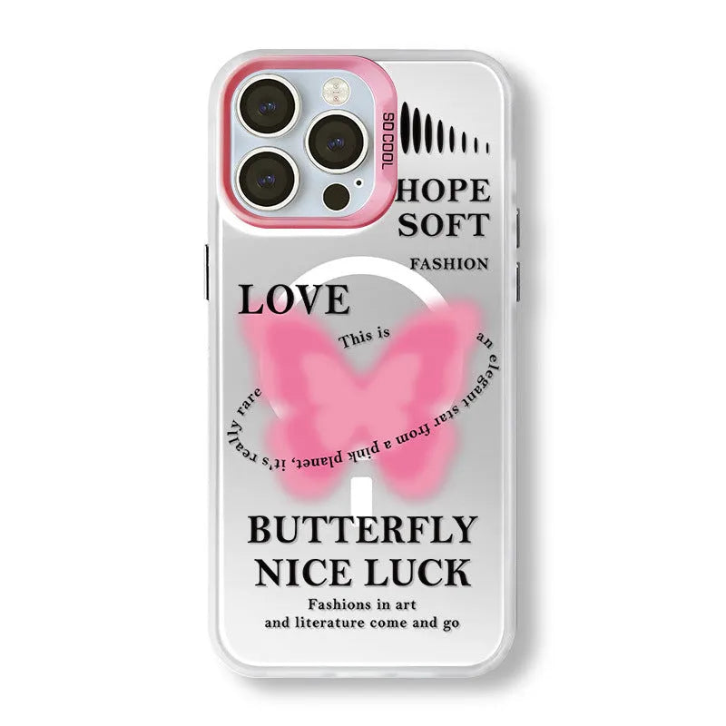 White TPU phone case with magnetic bracket and printed frosted laser design for Apple iPhone