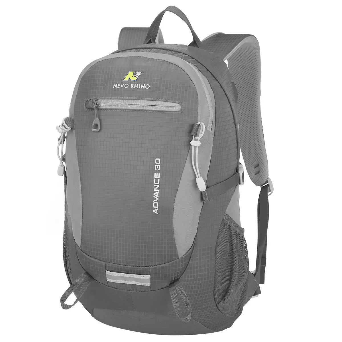 30 litre dark green nylon hiking backpack with airpillow straps shown from a side angle.