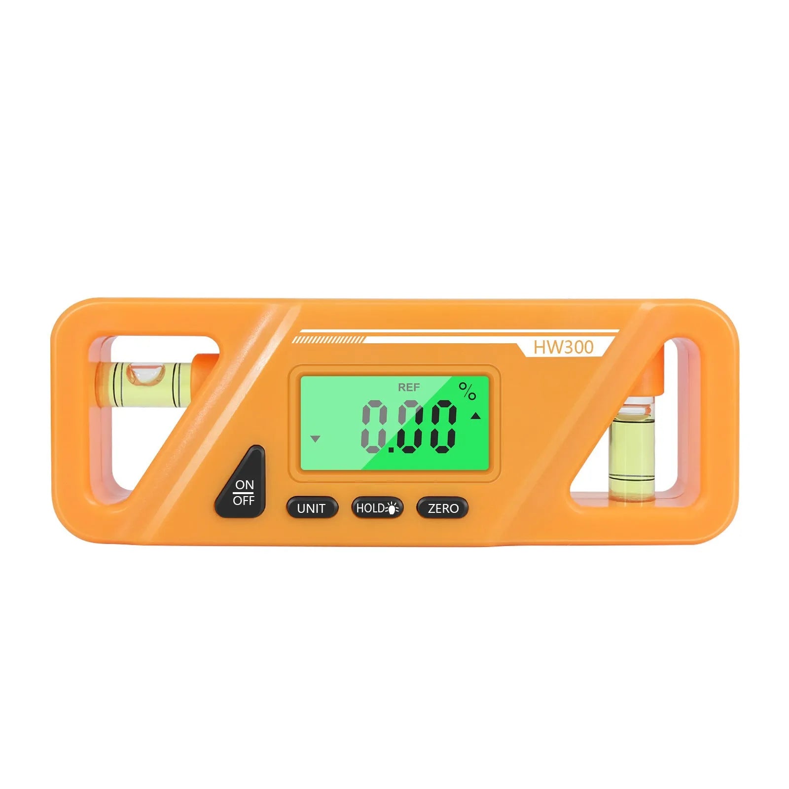 Digital display inclinometer level meter with magnetic base, showing angle reading on screen.