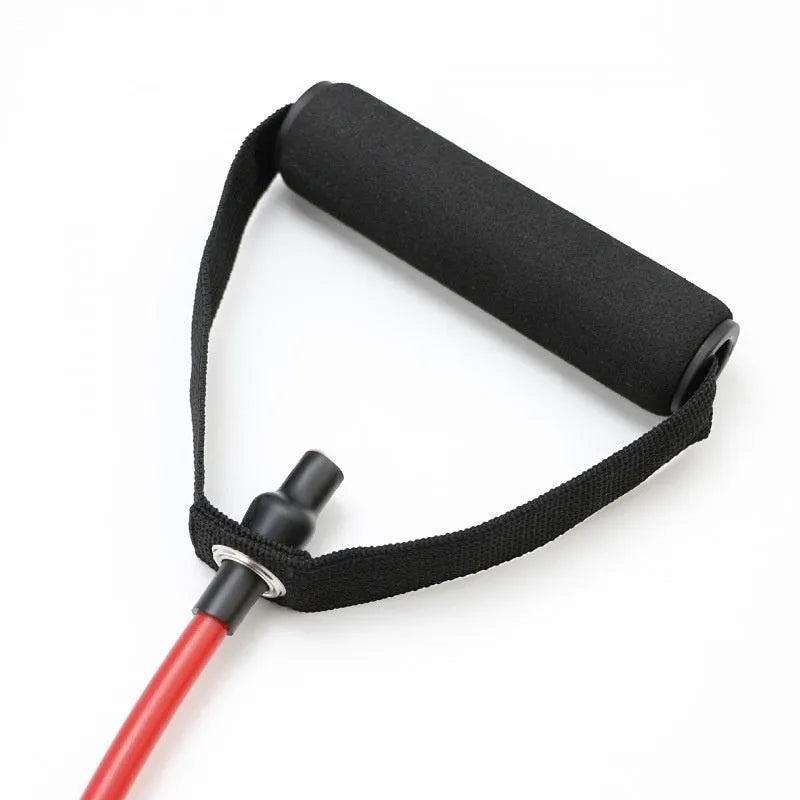 Set of five colour-coded TPE resistance bands for an adjustable chest expander: yellow, green, red, blue, and black.