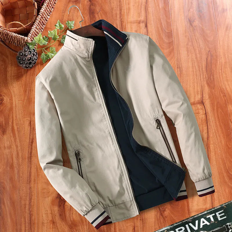 Plus velvet thick winter jacket for middle aged men, brown cotton, stripe design, zipper front