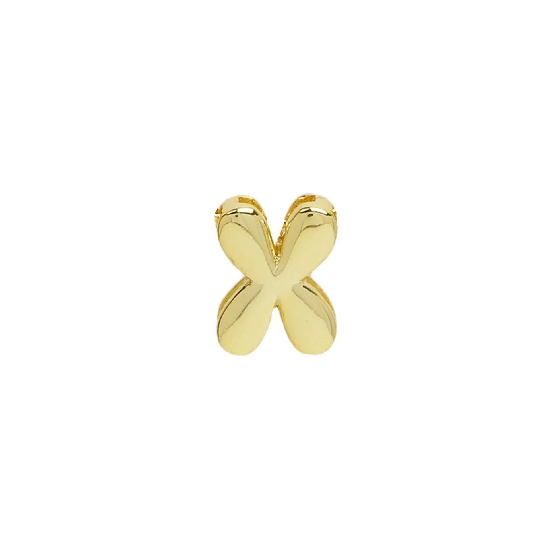 18k brass smooth surface bubble DIY letter bracelet with gold electroplated finish and letter pendant on white background