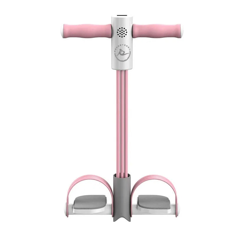 Intelligent foot pedal pull device in blue with bold tubes for home fitness resistance training