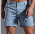 Men's solid colour cotton blend sports shorts with straight leg Korean style.