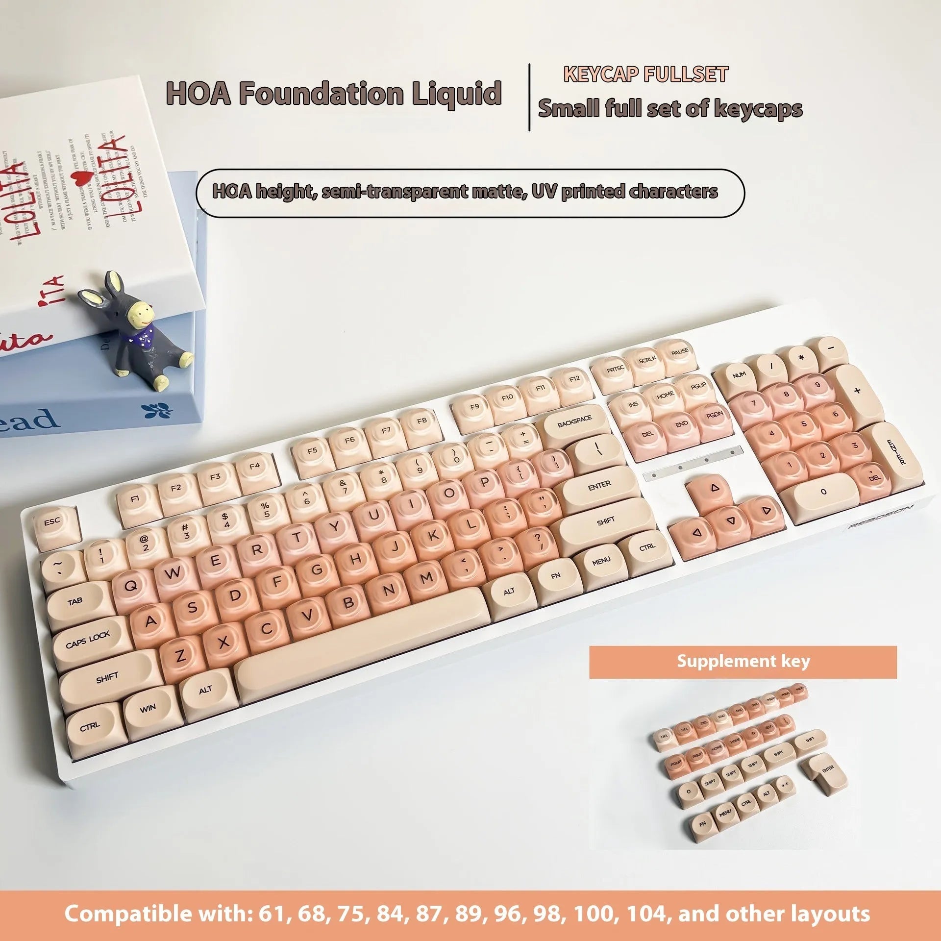 HOA small full set boxed mechanical keyboard keycaps with UV printing in four colour options