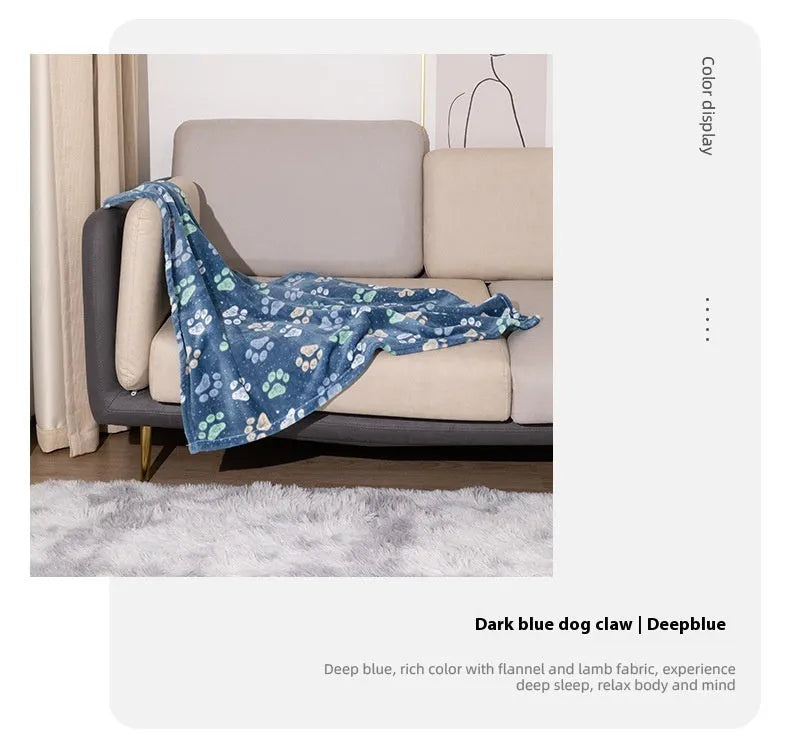 Cartoon anime pattern pet blanket with double-sided flannel construction in blue dog or dog's paw designs