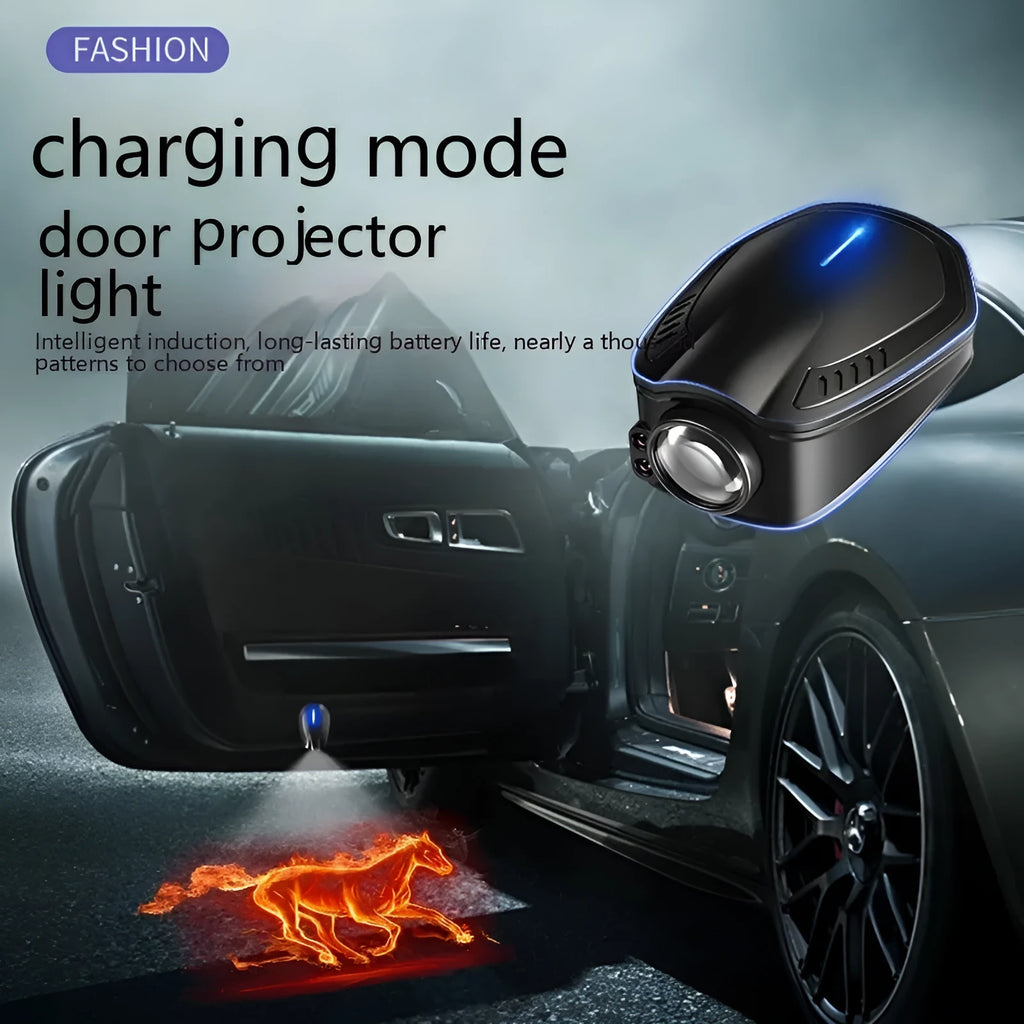 F2 rechargeable wireless car welcome light in black colour with ABS plastic housing