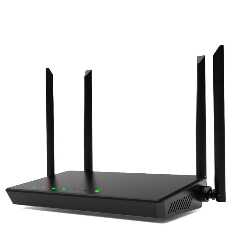 Portable 300m home WiFi router in black or white with 5 ports and bare metal construction