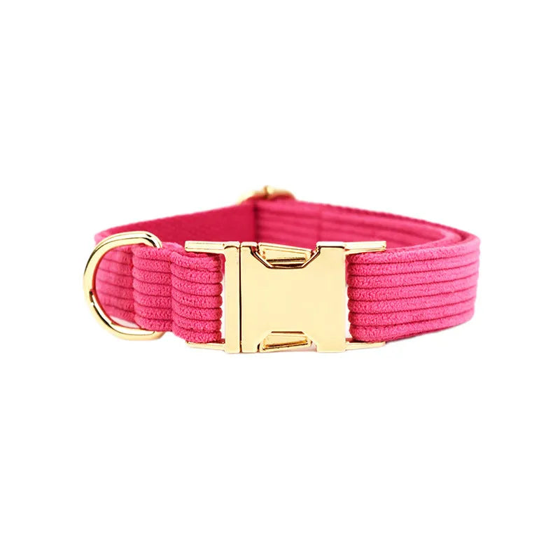 Textured corduroy dog collar in light green colour with metal D-ring and plastic buckle clasp.