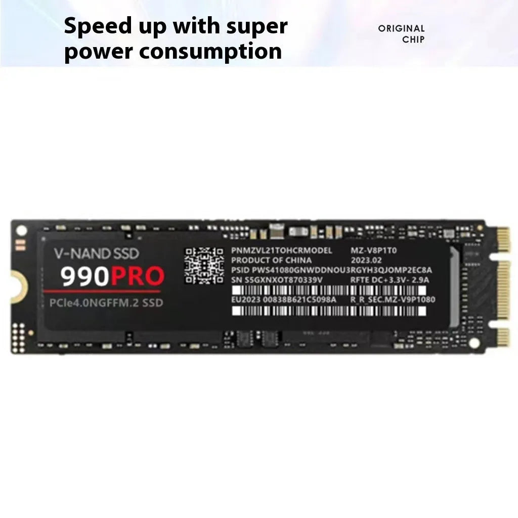 Samsung 990 PRO NVMe M.2 2280 PCI-E internal solid state drive on a dark surface