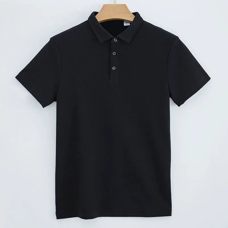 Men's 230g double-sided cotton polo shirt in solid colour, short sleeve, air layer fabric, front view