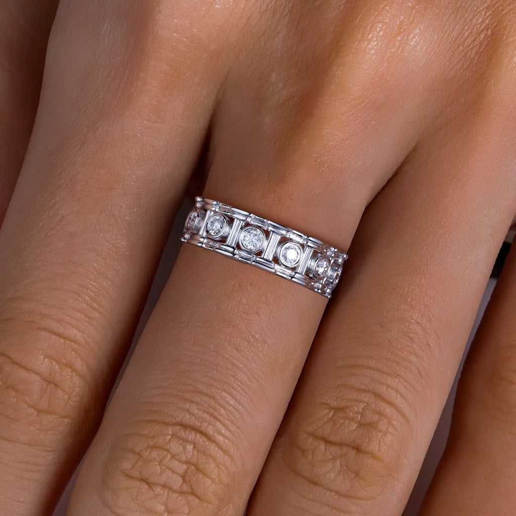 Roman column design 925 silver moissanite ring for women platinum colour electroplated finish