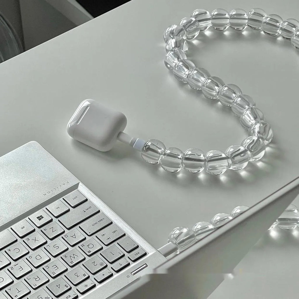 Transparent bead mobile phone data cable, 1m straight head single connector charging lead