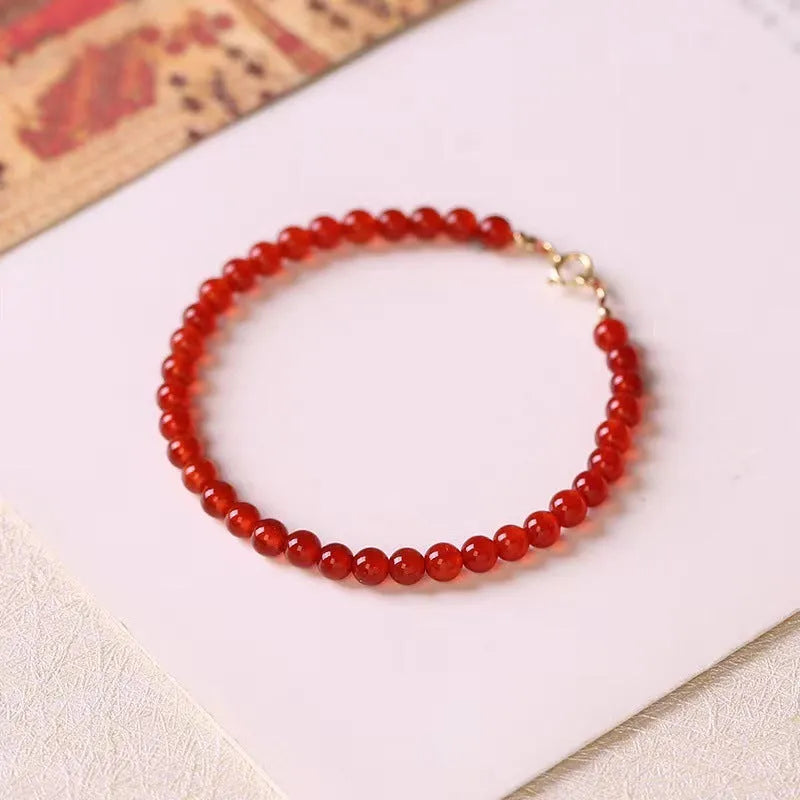 Red agate women's bracelet with ultra-thin small bead classic design