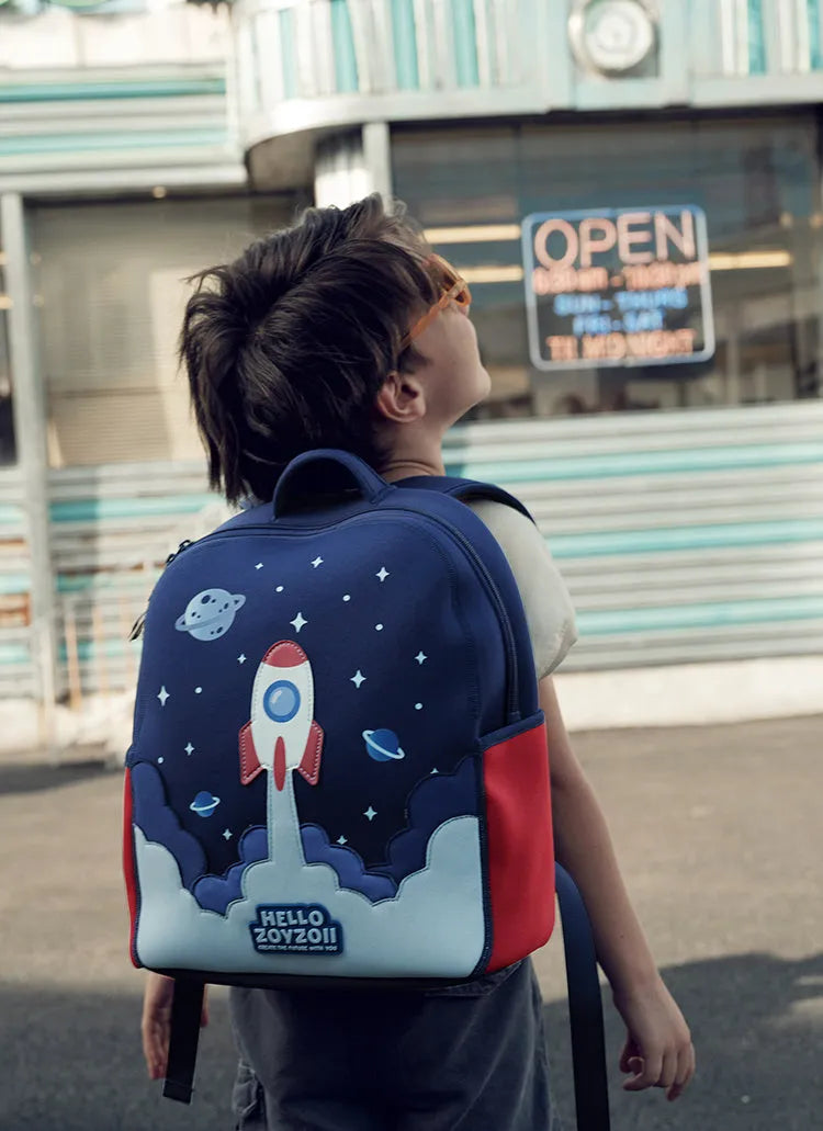 Children's schoolbag in rainbow, cherry or rocket, small polyester bag with cartoon cute pattern, double strap and zipper for ages 2-6
