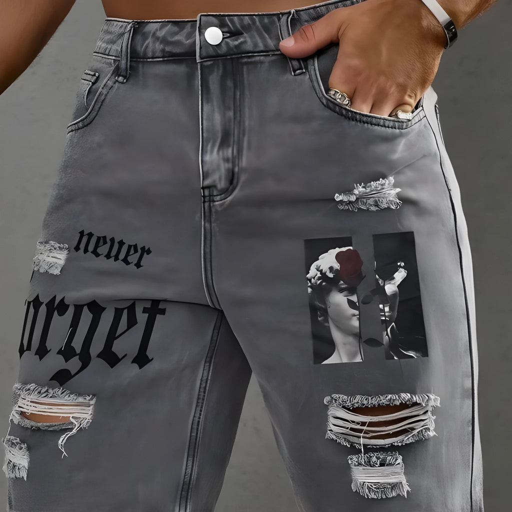 Men's letter printed Do The Old Cowboy shorts in khaki with double layer belt waist