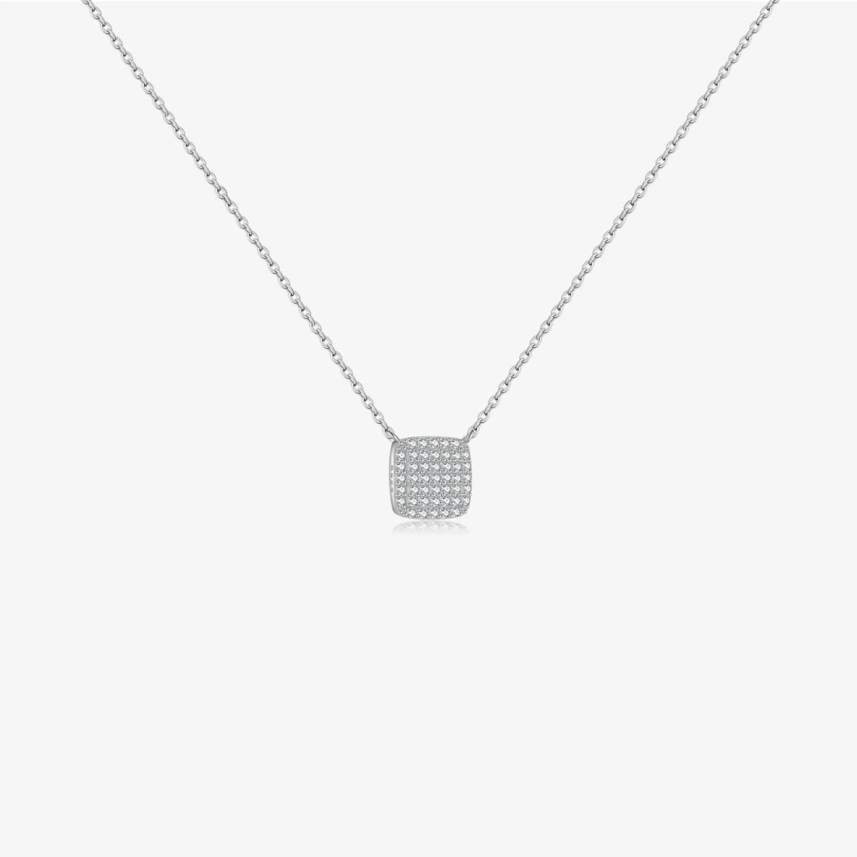 S925 sterling silver square stone full pave pendant necklace on regular chain with platinum or gold finish
