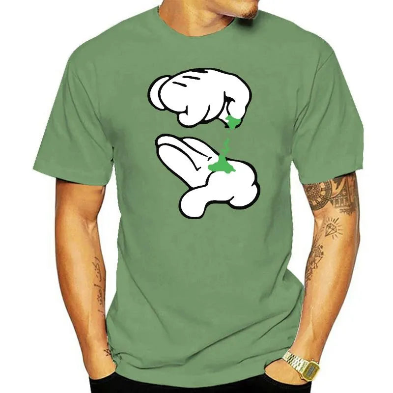 Men's hand kneaded weed print cotton t-shirt in front view on plain background