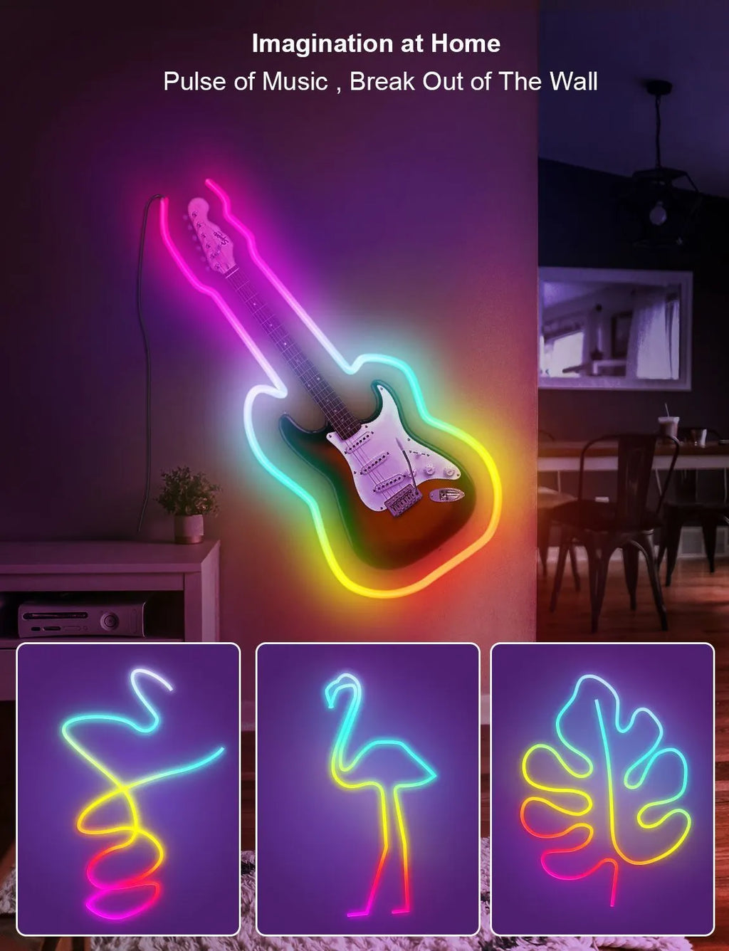 3-metre long RGB LED neon light strip with remote control on a white background.