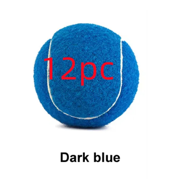 Rubber dog tennis ball toy in five colours: blue, green, pink, orange, and red